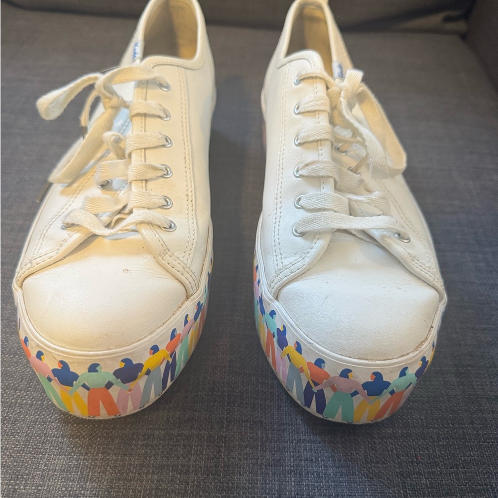 Keds White Platform Sneakers SPECIAL EDITION Multicolor People Motif - Picture 3 of 6